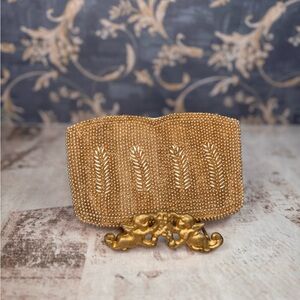 Vintage Gold Beaded Clutch Purse Heavy Beadwork Zipper Evening Bag